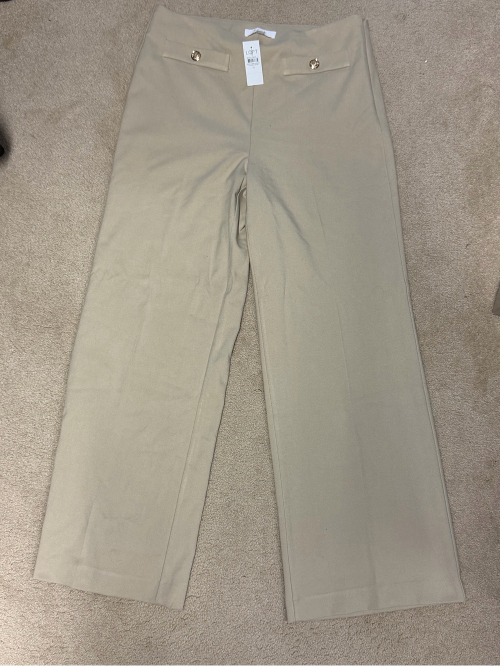 NWT LOFT Wide Leg Trouser Pants Beige Tan Gold Button Size 10